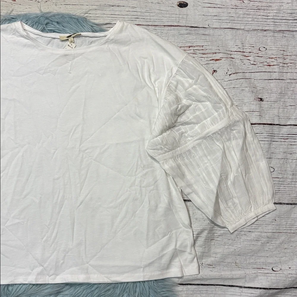 NWT Madewell White Puff-Sleeve Drop-Shoulder Knit Top